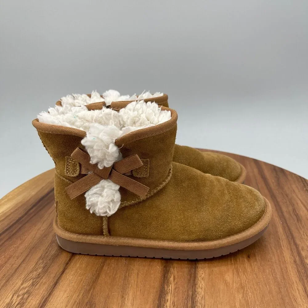 Koolaburra by UGG Victoria Mini Boots Girls Size 1 Ankle Tan Bows Brown Suede